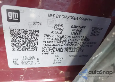 2024 Chevrolet Trax Fwd Lt from USA, damaged, VIN KL77LHE24RC236576